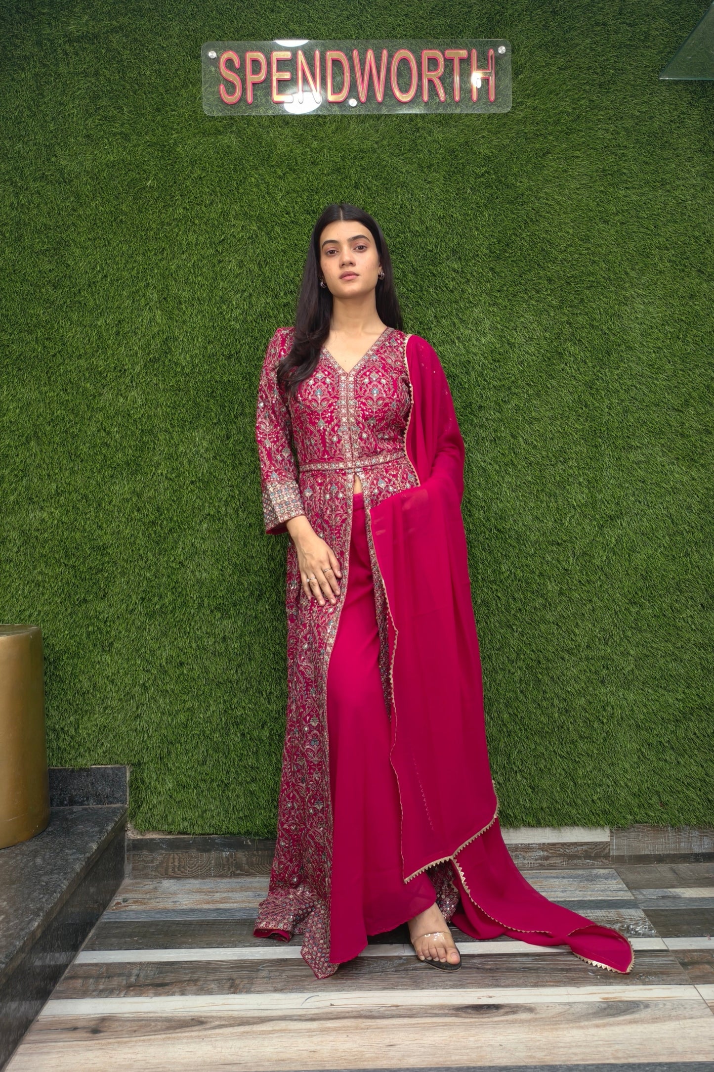 Beautiful front cut Indo Western dress in Hot Pink