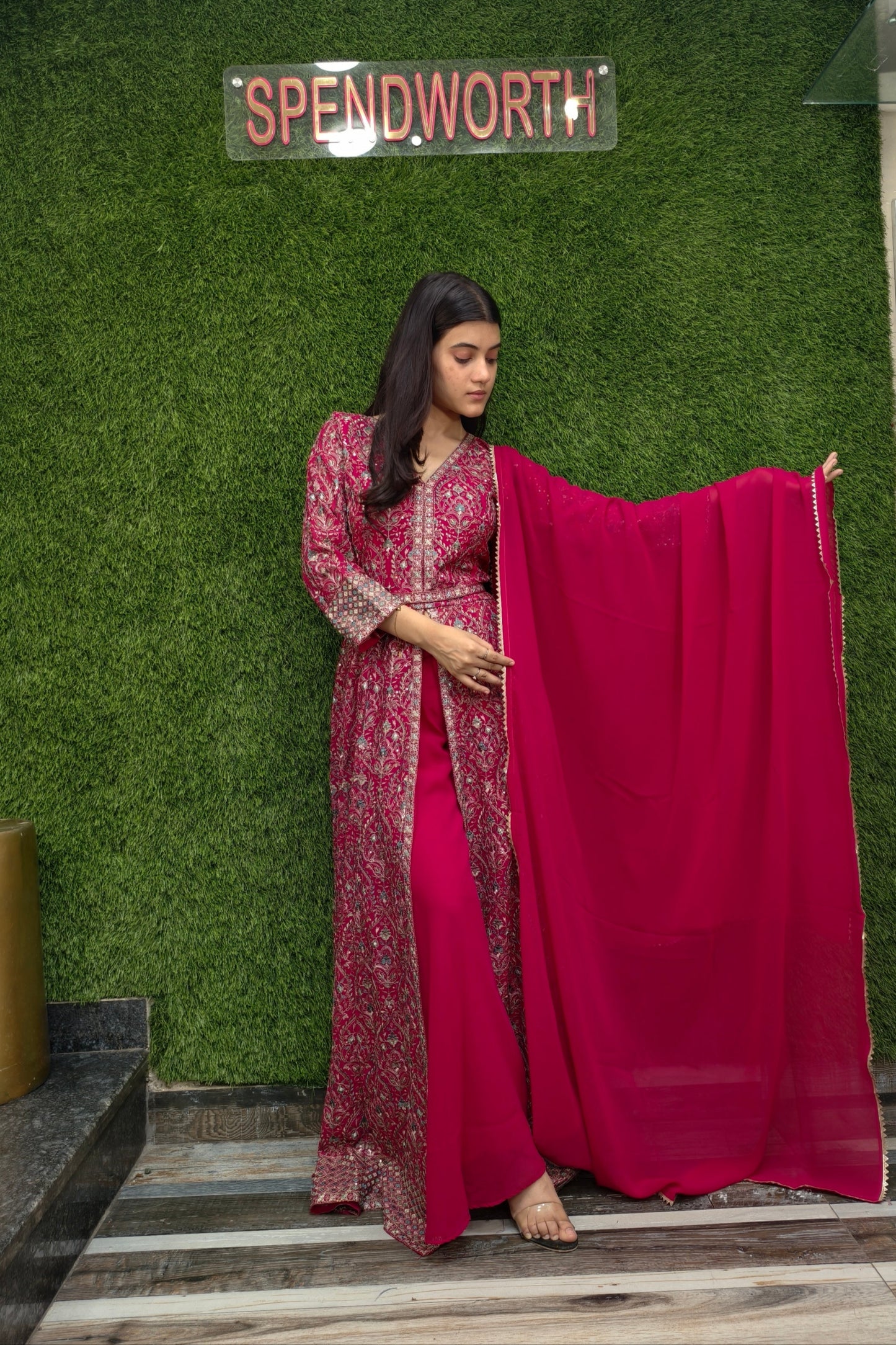Beautiful front cut Indo Western dress in Hot Pink