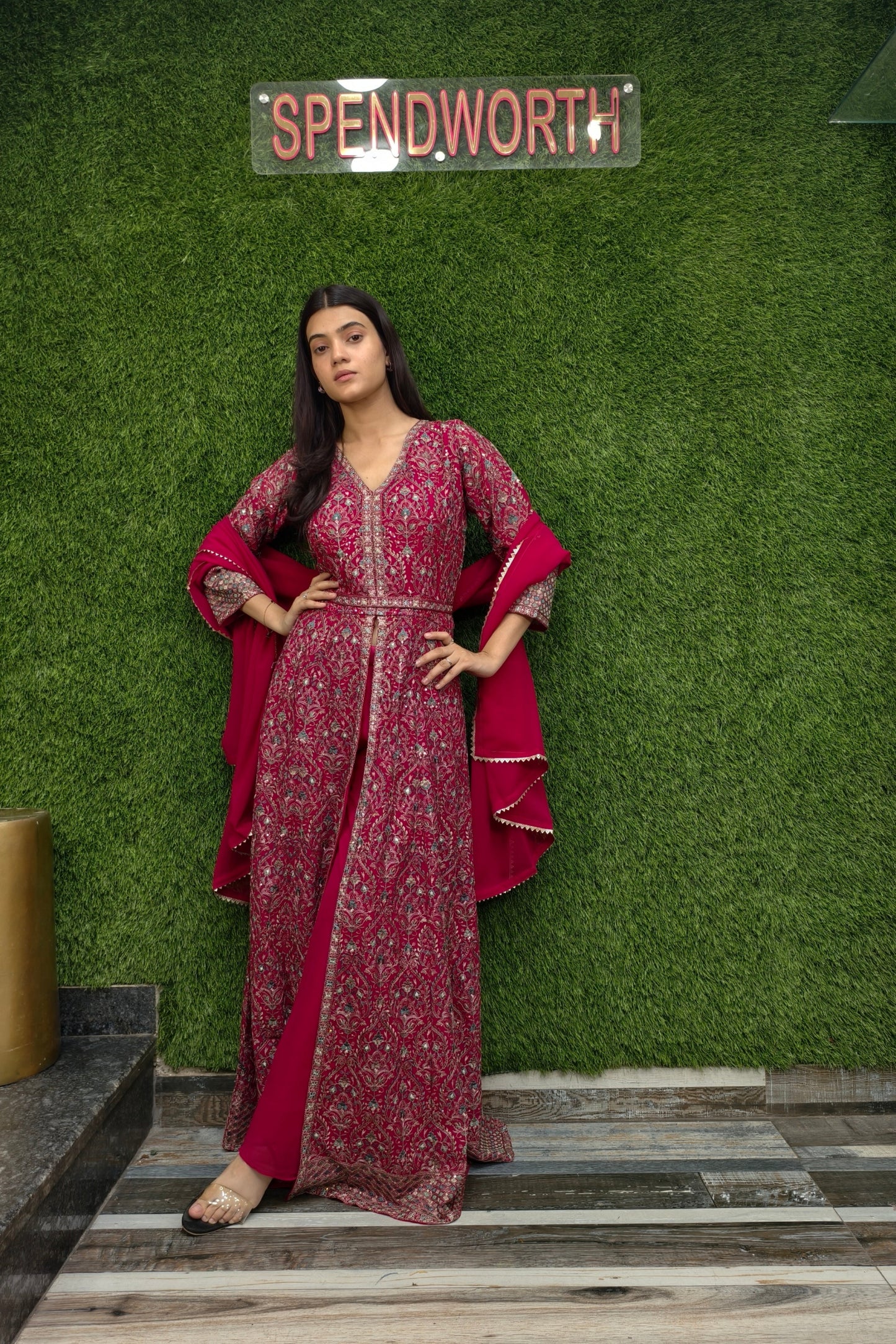 Beautiful front cut Indo Western dress in Hot Pink