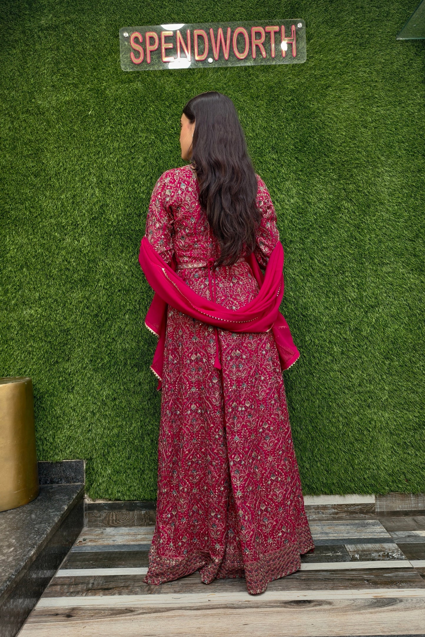 Beautiful front cut Indo Western dress in Hot Pink