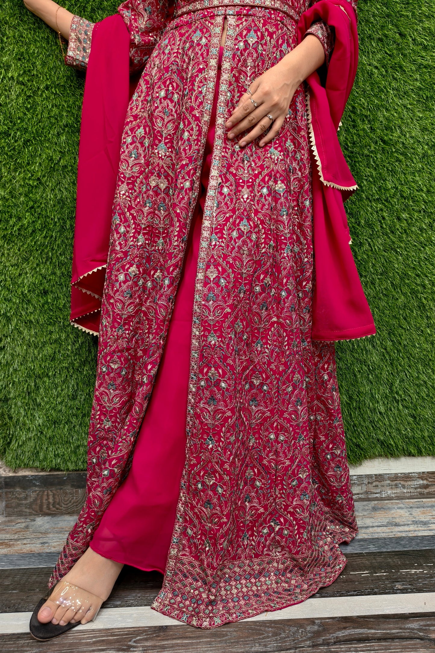 Beautiful front cut Indo Western dress in Hot Pink