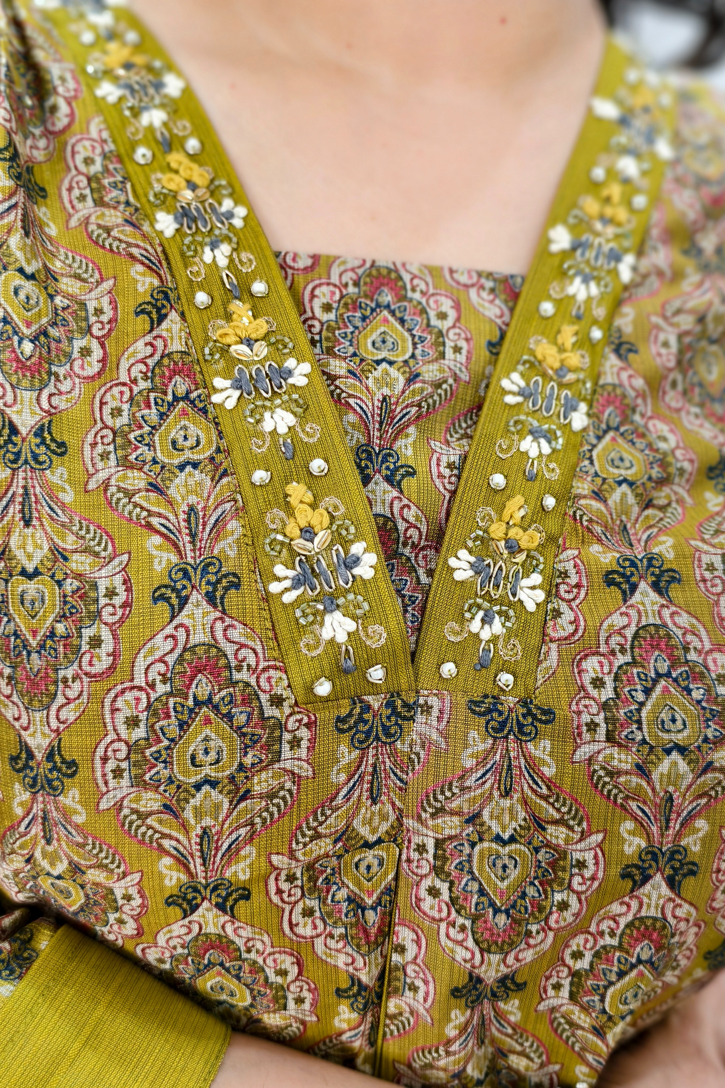 Stylish Silk Printed Aline Kurta Set in Mehndi Colour