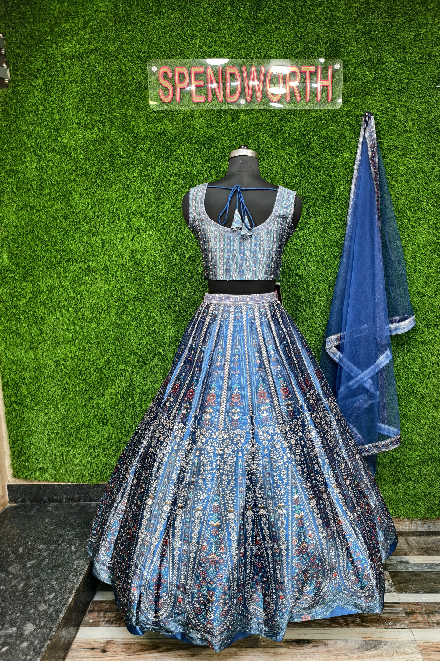 Silk Printed Lehenga Choli in Blue.