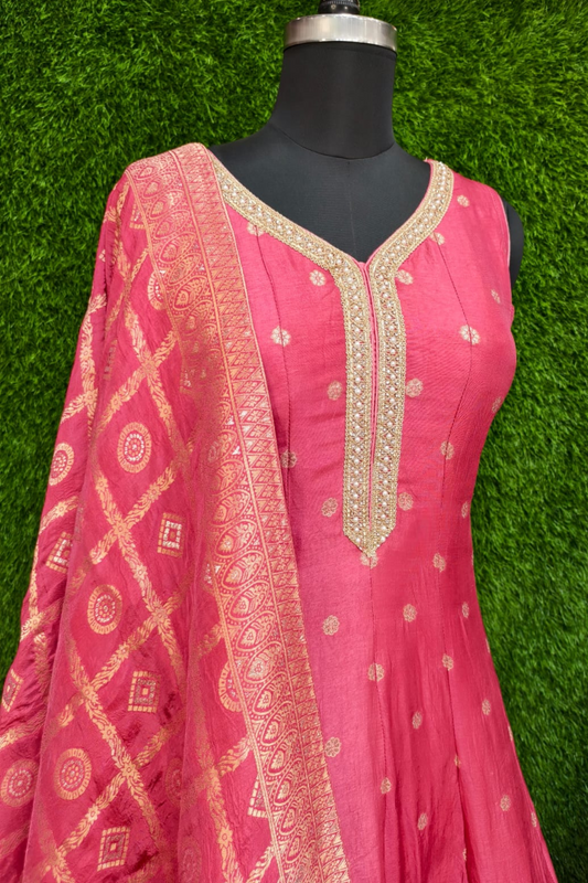 Pure Banarasi Anarkali dress with dupatta