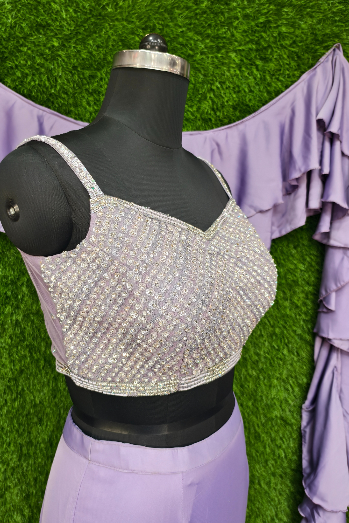 Fish Cut Crop Top Skirt Dress in purple