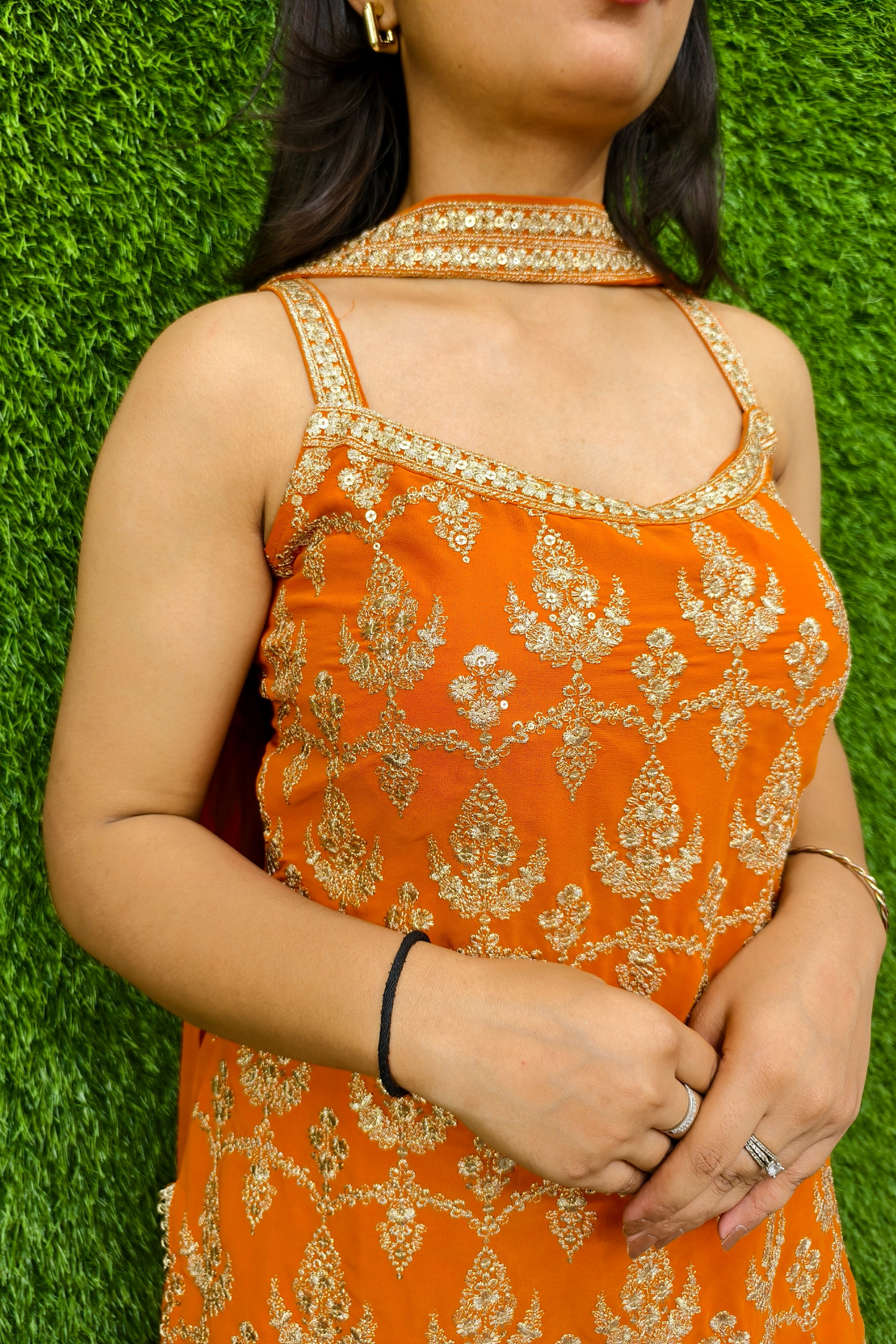 Straight contrast Sharara suit in orange