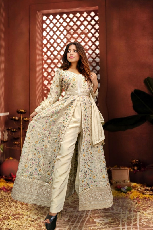 Partywear Front slit Anarkali kurta with pants