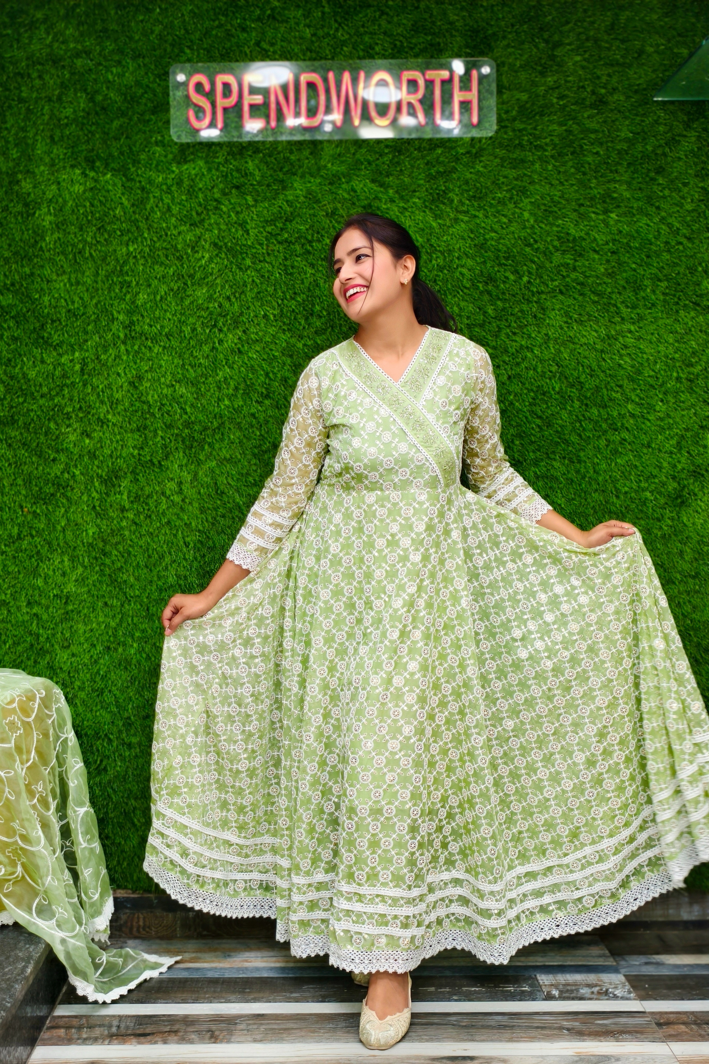 Full voluminous Yet Casual Anarkali kurta set in thread work