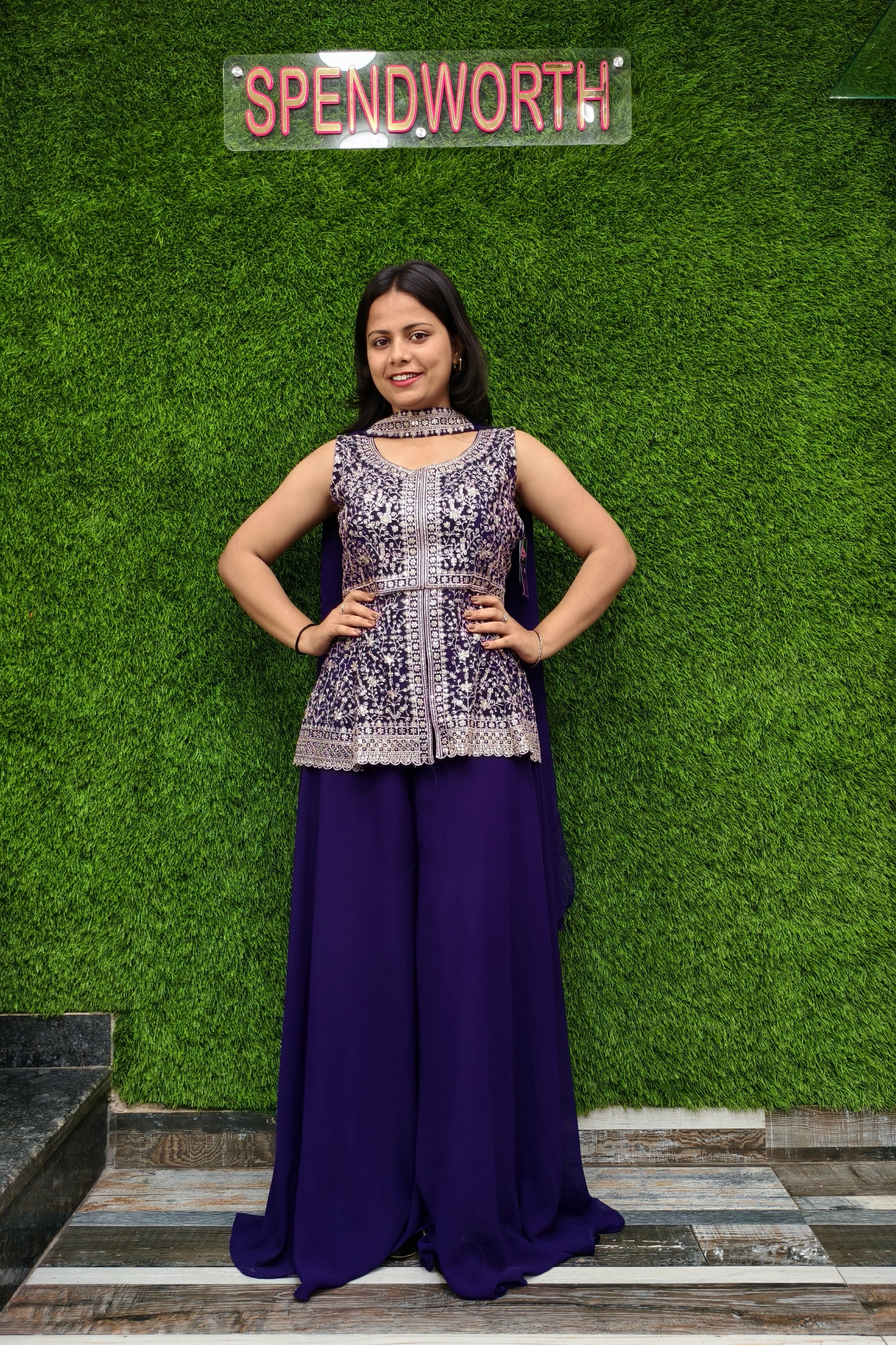 Short Peplum Girlish Plazo Suit in Purple