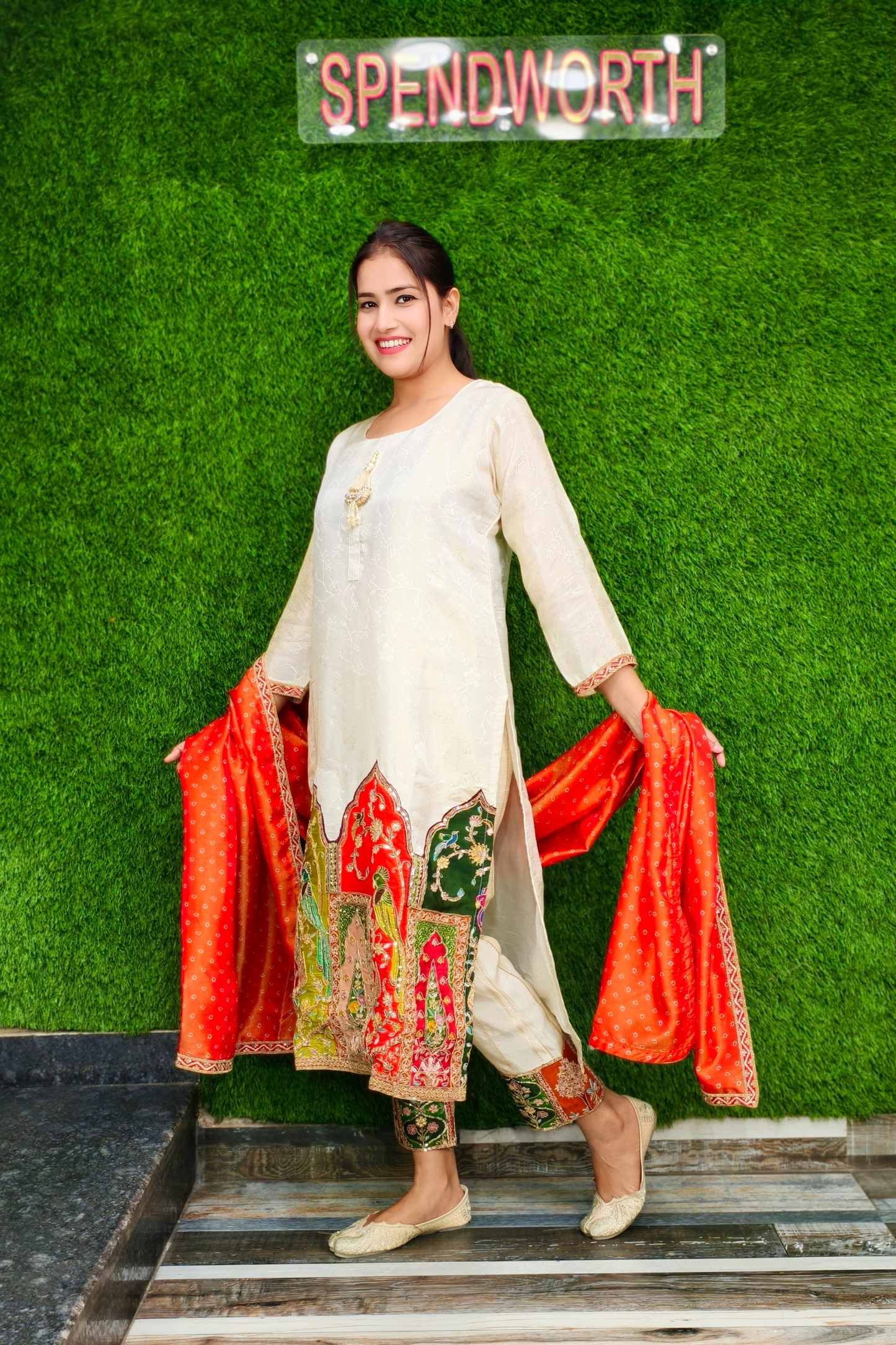 Parrot Motifs Pure Jacquard Partywear Suit Set