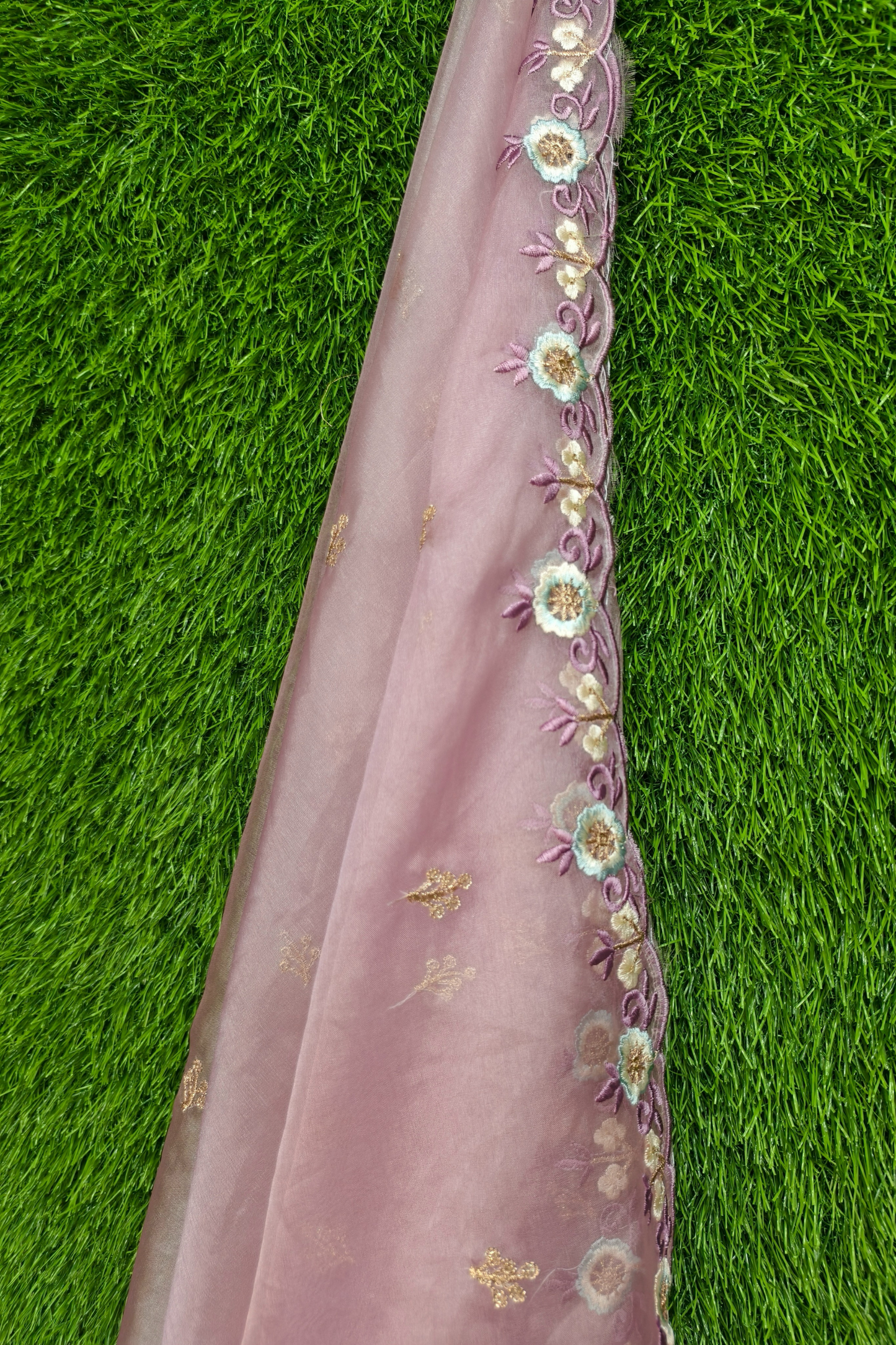 Designer Cut Work Straight Silk Kurta set with Organza Dupatta