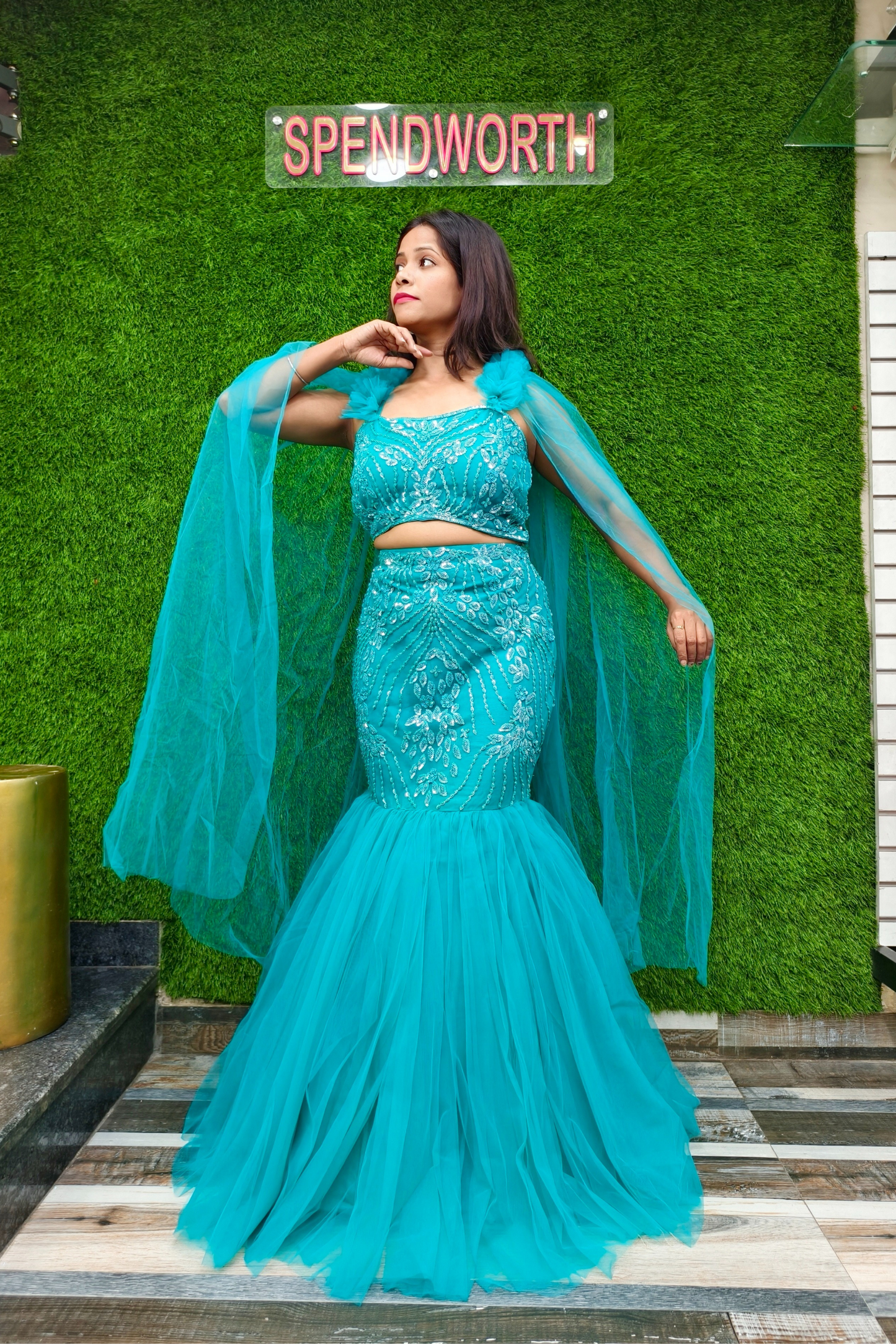 Beautiful Fish Cut Lehenga Choli in Firozi Colour
