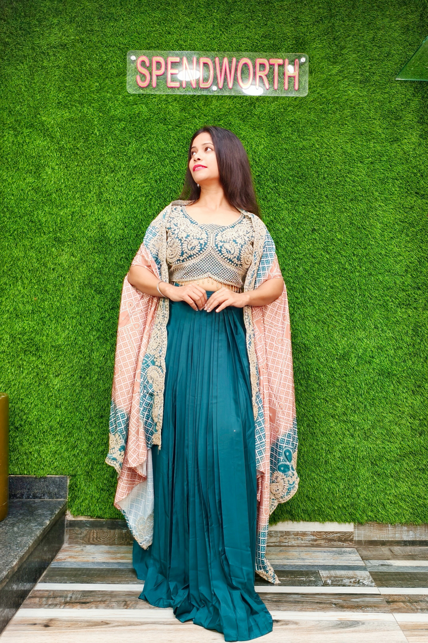 Indo Western dress with shrug in tie die shade