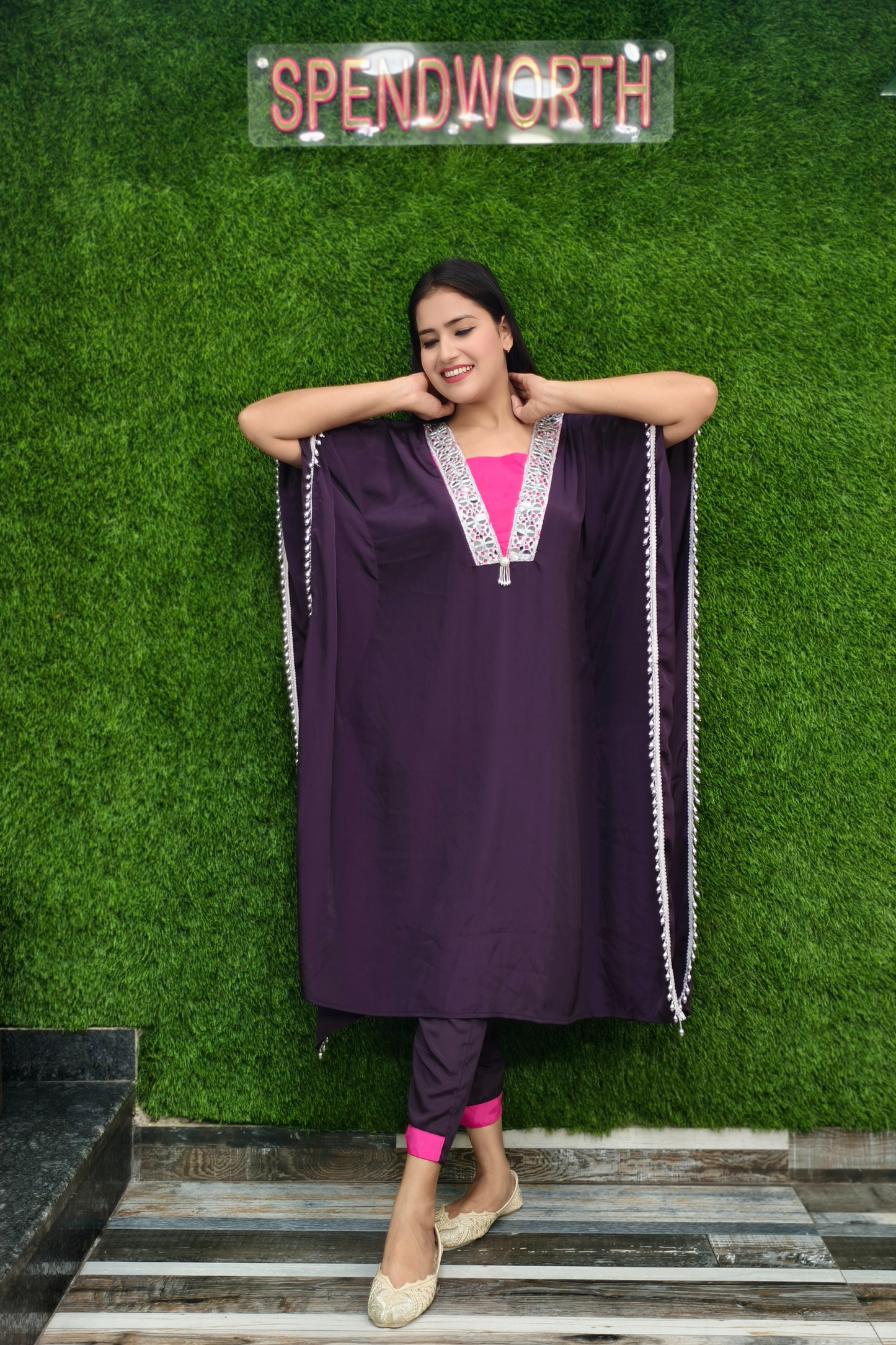 Elegant Mirror Work Embroidered Kaftans in Crepe