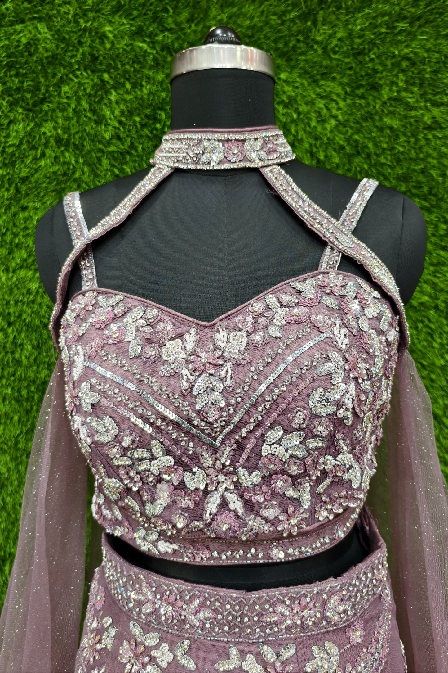 Designer hand embroidered fish cut lehenga choli