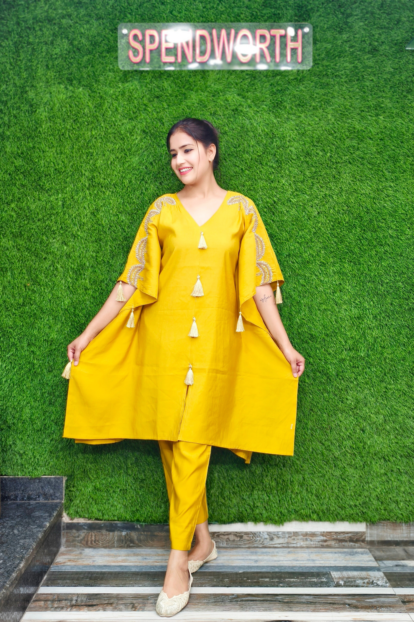 Pure Muslin Kaftan set With Trouser pants