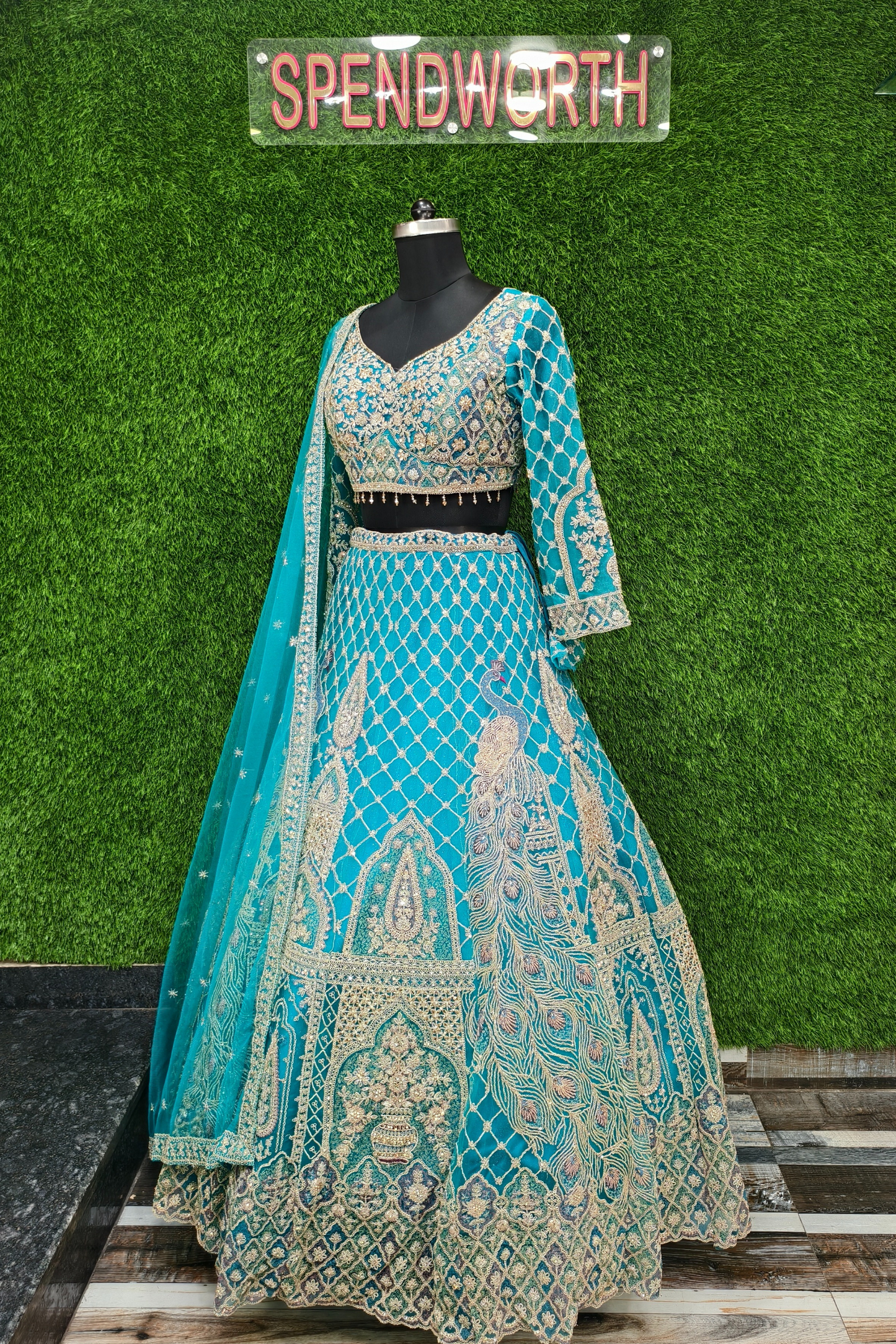 Beautiful Hand Embroidered Lehenga Choli on Silk Net.