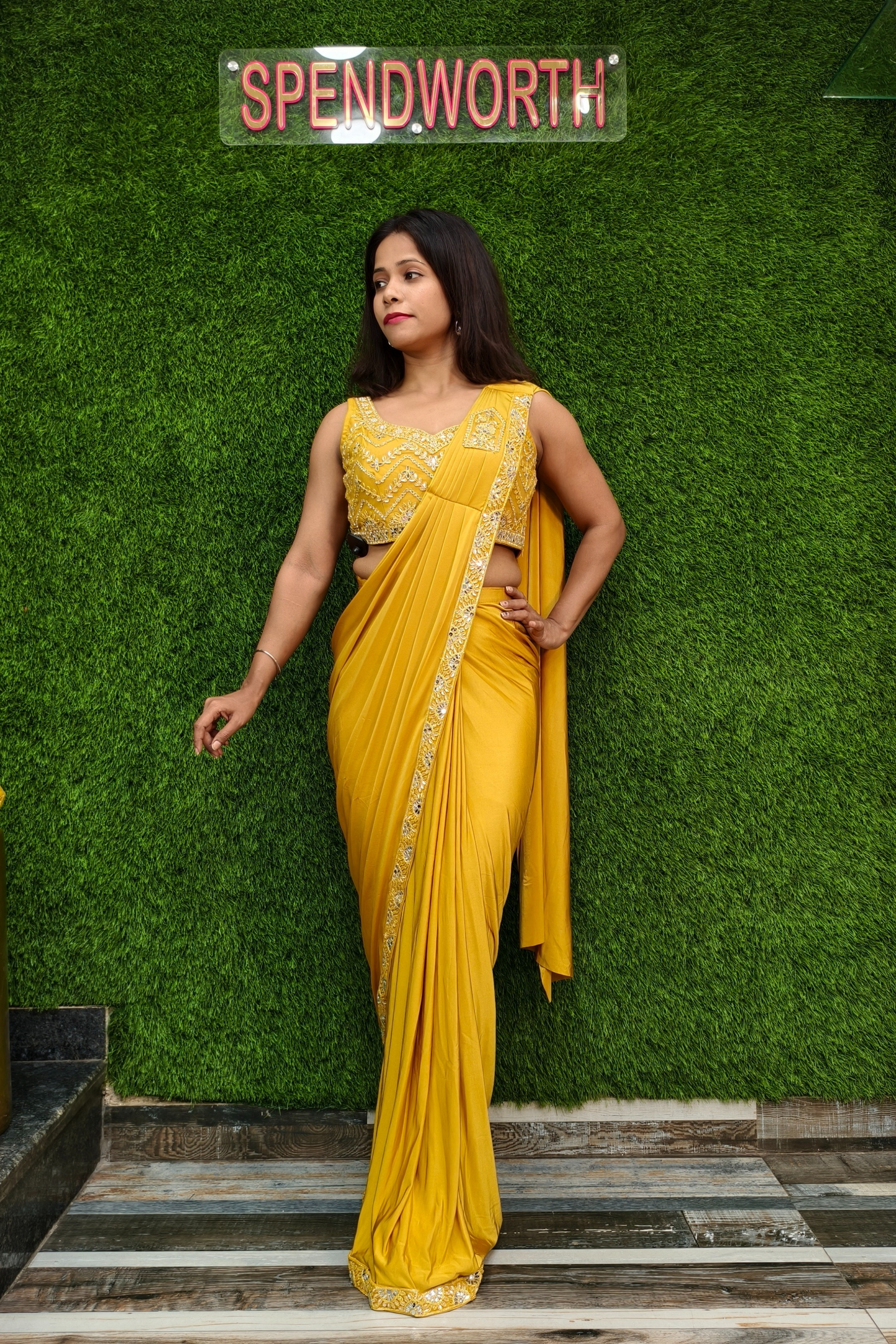 Drape Dress with Jacket For Haldi Ceremony.