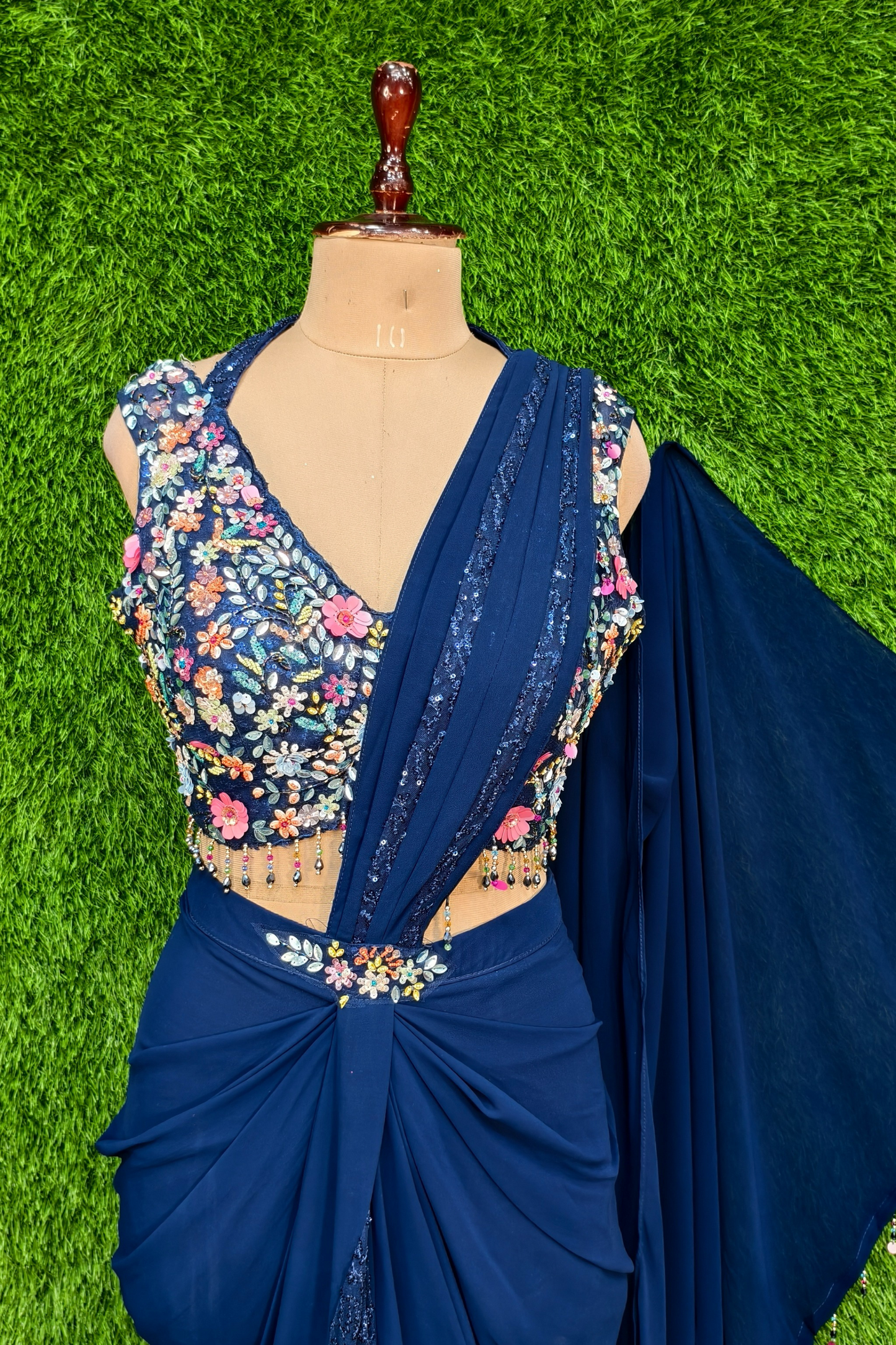 Designer Drape Dress in Blue