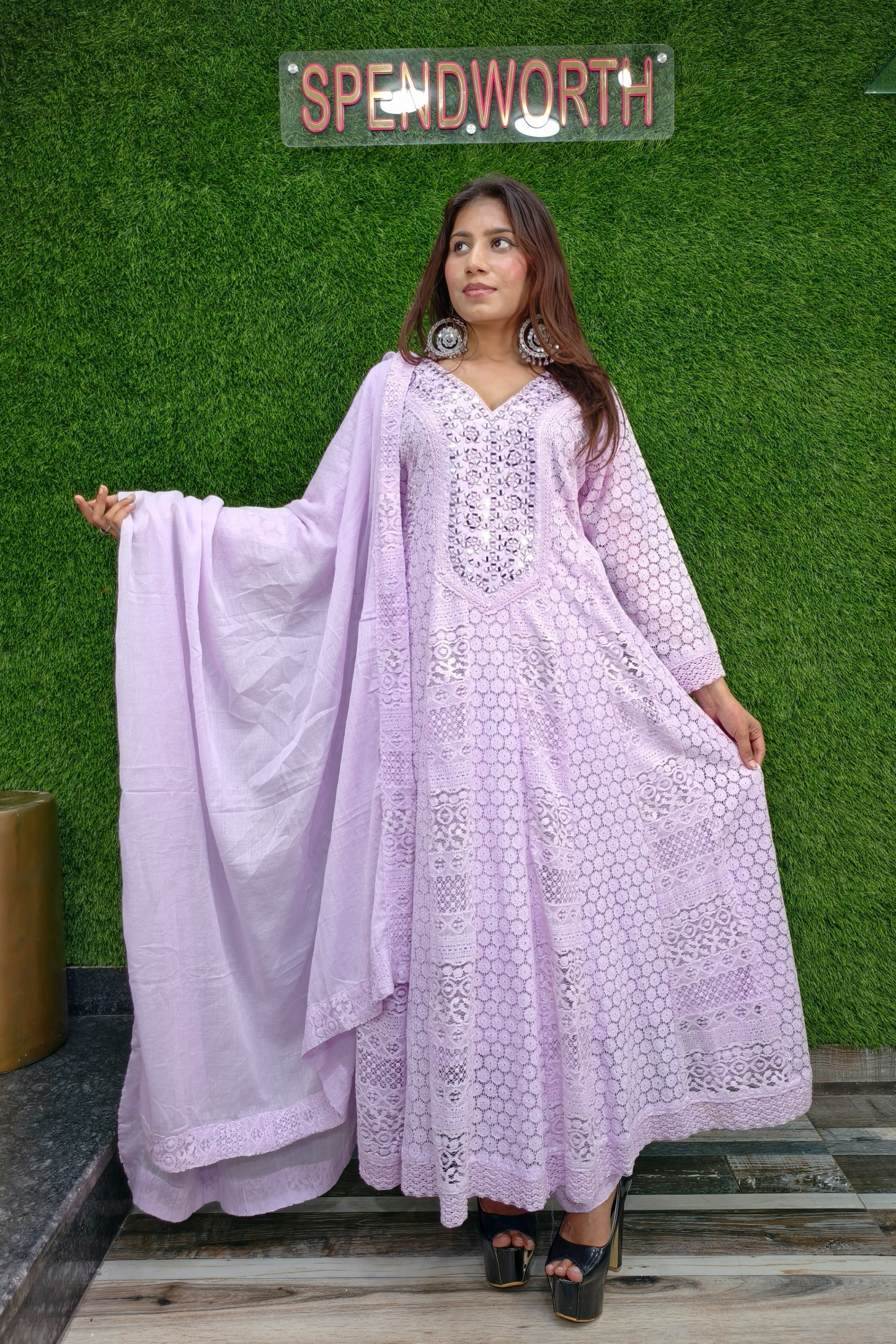 Schiffli Anarkali Suit set