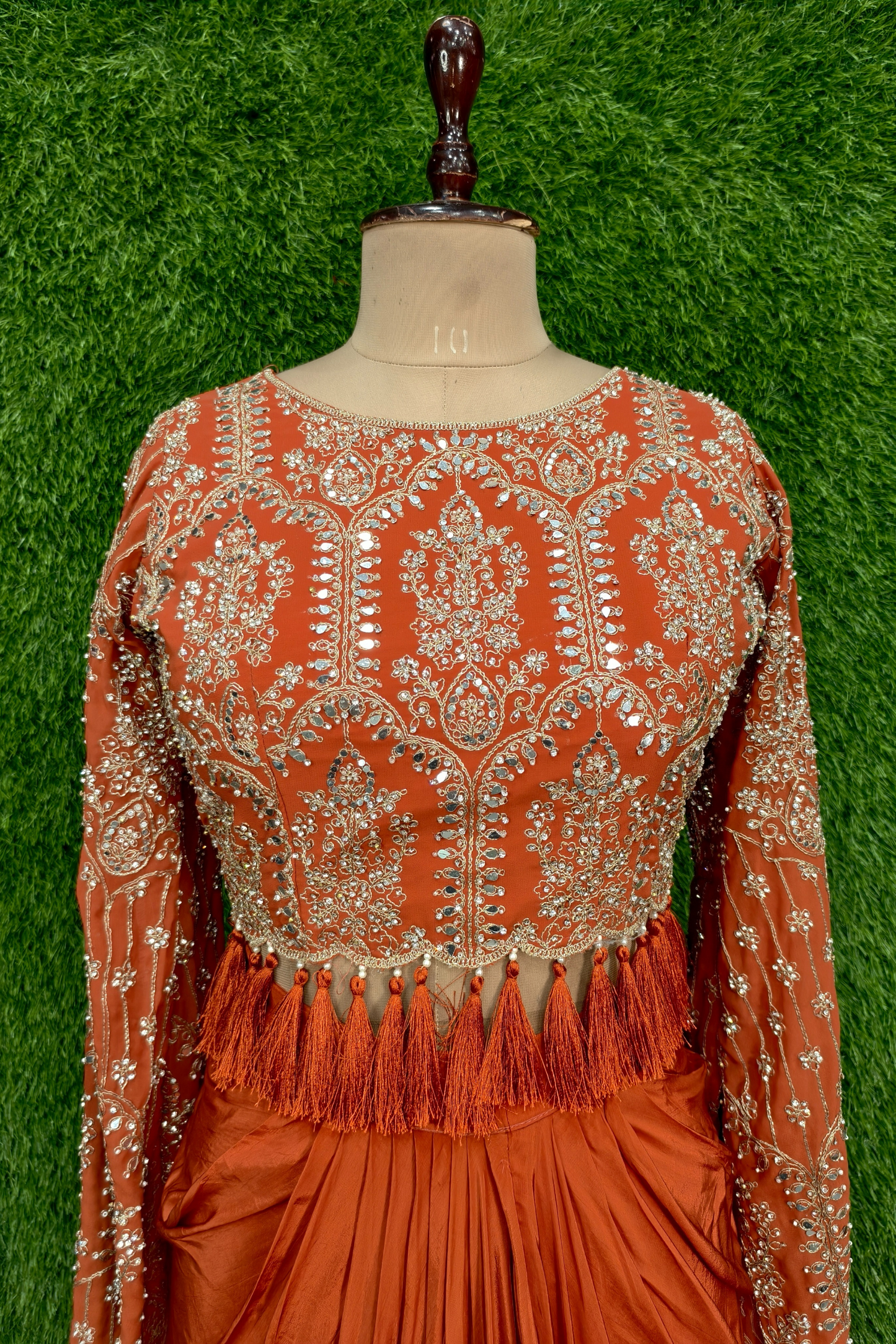 Designer Crop Top Skirt With Long Designer sleeves