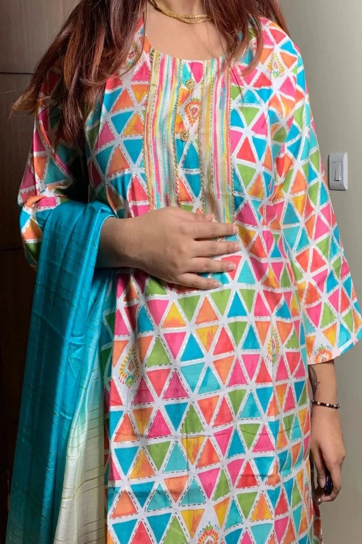 Muslin Printed kurta Set With Duppatta In Multi-spendworthclothing-Color_Multi,Cotton-Suits-sets,cottonsuit sets,Item Type_Cotton Suits Sets,Item Type_Plazo Suits,Kurta Sets,Plazo-Suits,printed,SUIT SET,SUIT-SETS
