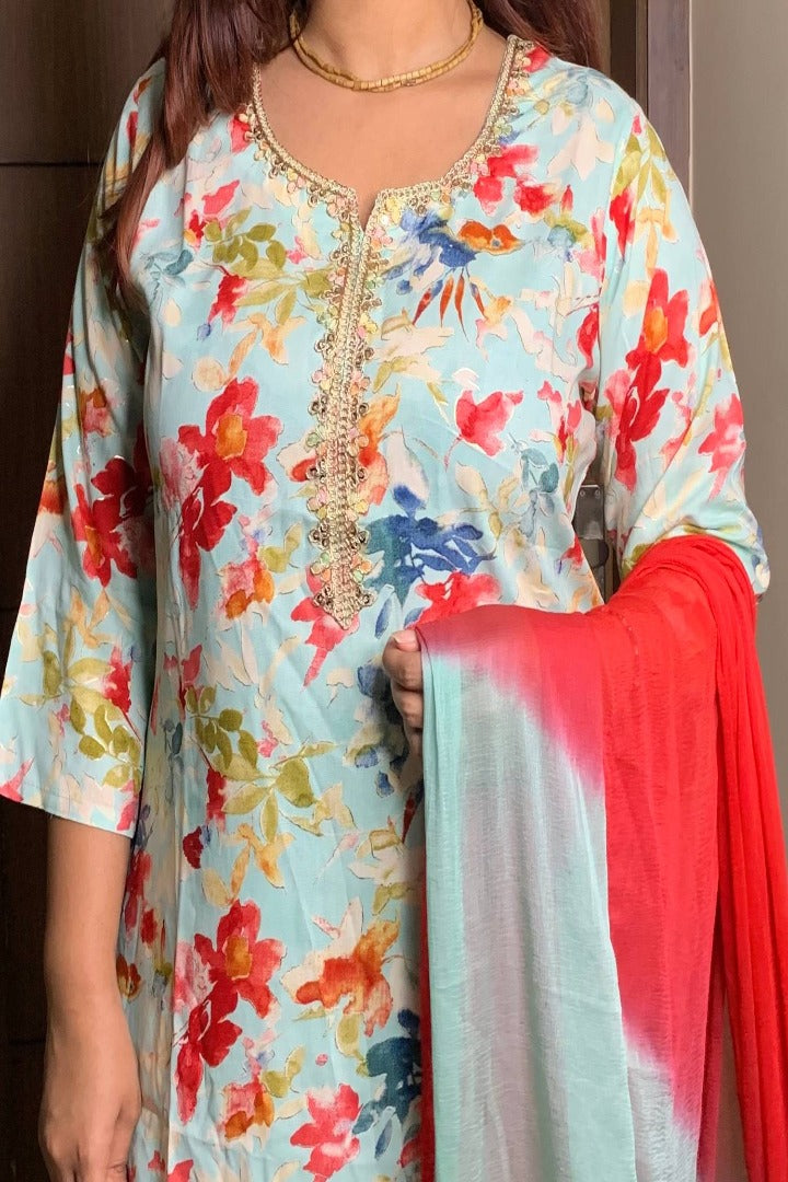 Straight cotton Printed Kurta Set in Mint Green-spendworthclothing-Color_Green,Color_Sea Green,Cotton-Suits-sets,cottonsuit sets,Free-Shipping,Material_Cotton,plazo suits,Speedy-Deliveries,suit sets