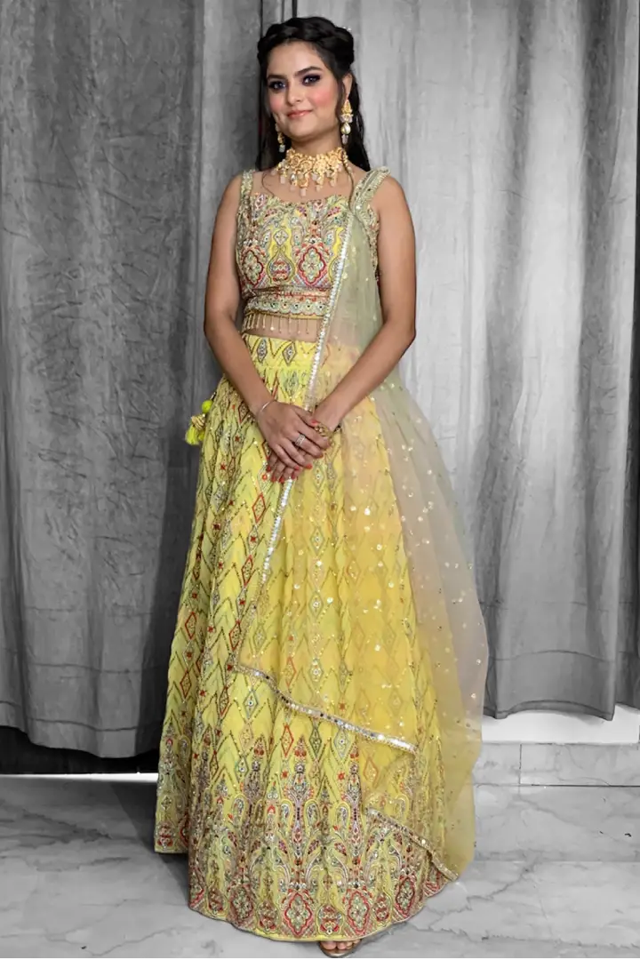 Spagheti Style Lehenga Choli in Yellow
