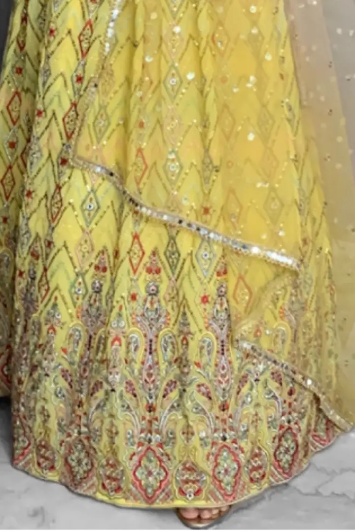 Spagheti Style Lehenga Choli in Yellow