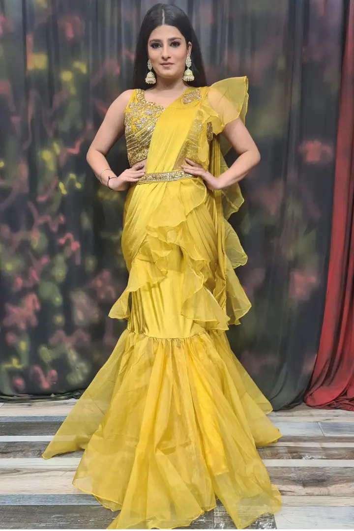 Mustard yellow ruffle sales dress