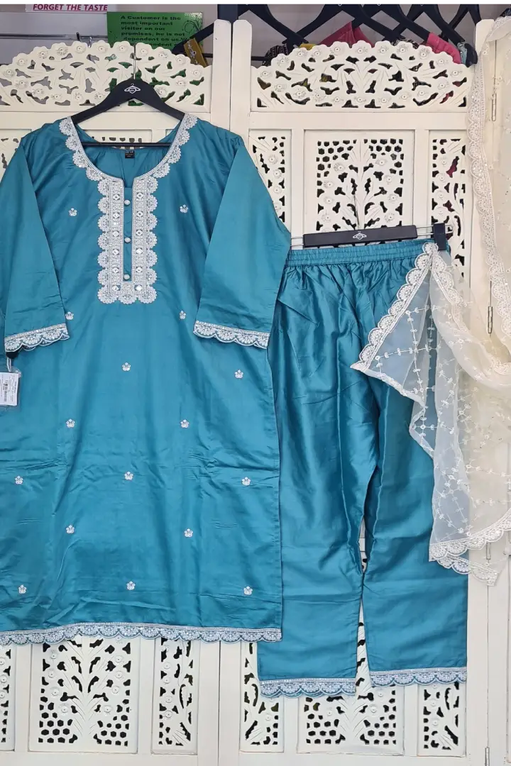 Sratight Silk Kurta set in Blue