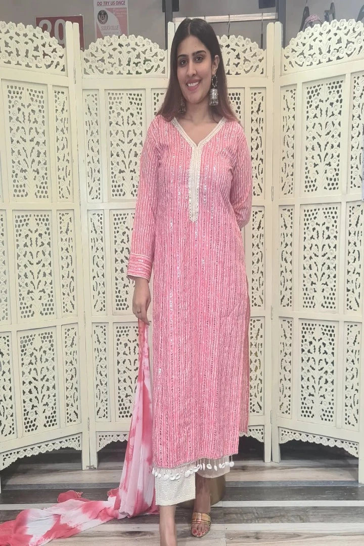 Cotton Staright Kurta Set With Duppatta in Pink-spendworthclothing-Color_Pink,Cotton-Suits-sets,cottonsuit sets,Item Type_Cotton Suits Sets,Item Type_Plazo Suits,Plazo-Suits,SUIT SET,SUIT-SETS
