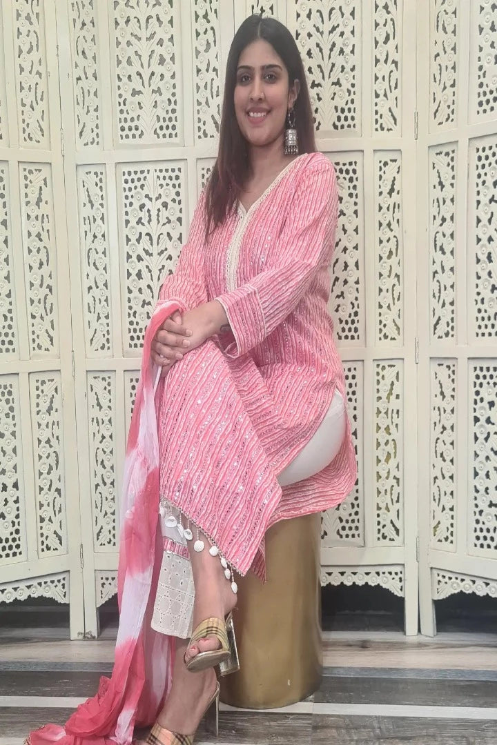 Cotton Staright Kurta Set With Duppatta in Pink-spendworthclothing-Color_Pink,Cotton-Suits-sets,cottonsuit sets,Item Type_Cotton Suits Sets,Item Type_Plazo Suits,Plazo-Suits,SUIT SET,SUIT-SETS