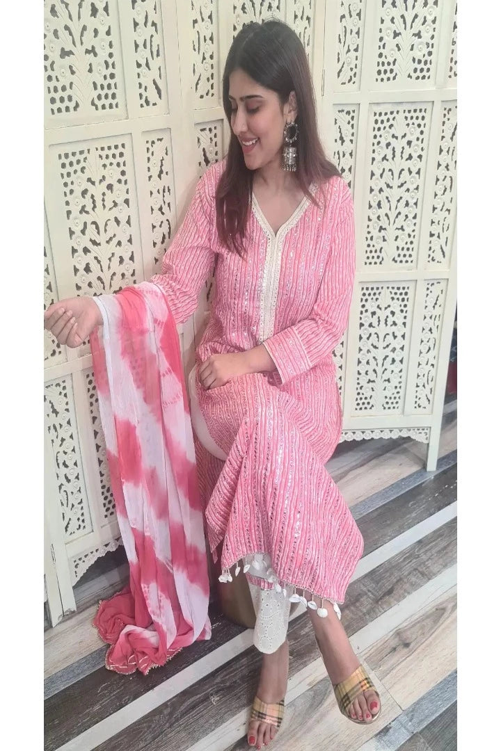 Cotton Staright Kurta Set With Duppatta in Pink-spendworthclothing-Color_Pink,Cotton-Suits-sets,cottonsuit sets,Item Type_Cotton Suits Sets,Item Type_Plazo Suits,Plazo-Suits,SUIT SET,SUIT-SETS