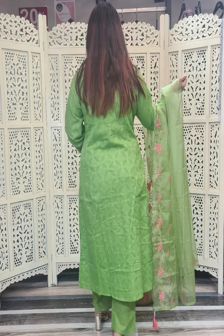 Aline Cotton Kurta Set With Thread Work Embroidery in Parrot-spendworthclothing-aline,Color_Parrot,Color_Parrot Green,Cotton-Suits-sets,cottonsuit sets,Item Type_Cotton Suits Sets,Item Type_Plazo Suits,Plazo-Suits,SUIT SET,SUIT-SETS