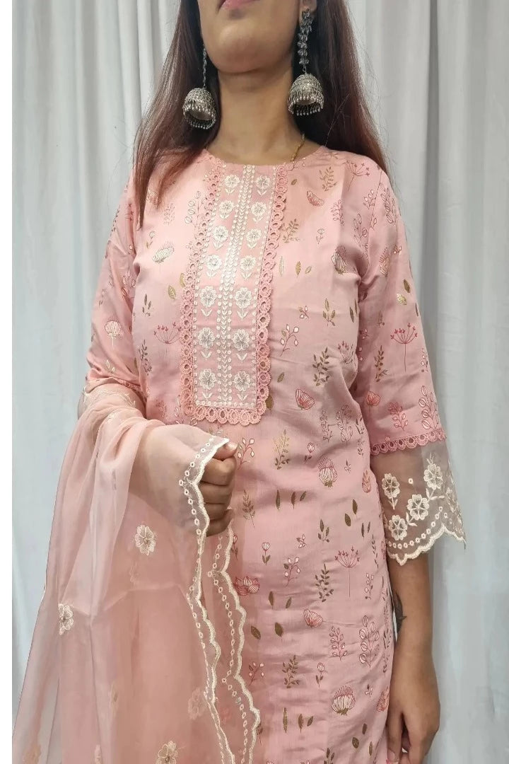 Straight Muslin Kurta Set With Organza Duppatta In Pink-spendworthclothing-Color_Pink,Cotton-Suits-sets,cottonsuit sets,Item Type_Cotton Suits Sets,Item Type_Plazo Suits,Material_Muslin,Material_Organza,Plazo-Suits,printed,SUIT SET,SUIT-SETS