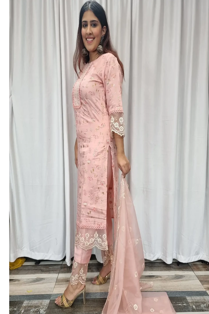 Straight Muslin Kurta Set With Organza Duppatta In Pink-spendworthclothing-Color_Pink,Cotton-Suits-sets,cottonsuit sets,Item Type_Cotton Suits Sets,Item Type_Plazo Suits,Material_Muslin,Material_Organza,Plazo-Suits,printed,SUIT SET,SUIT-SETS