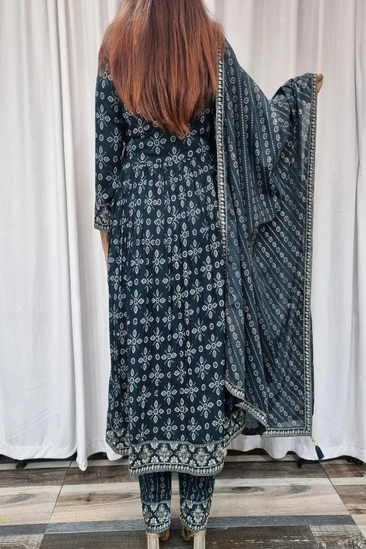 Anarkali Side Cut Kurta Set With Duppatta in Blue-spendworthclothing-anarkali,Color_Blue,Color_Peacock Blue,Cotton-Suits-sets,cottonsuit sets,embroidered,Embroidery,Item Type_Cotton Suits Sets,Item Type_Plazo Suits,Plazo-Suits,SUIT SET,SUIT-SETS
