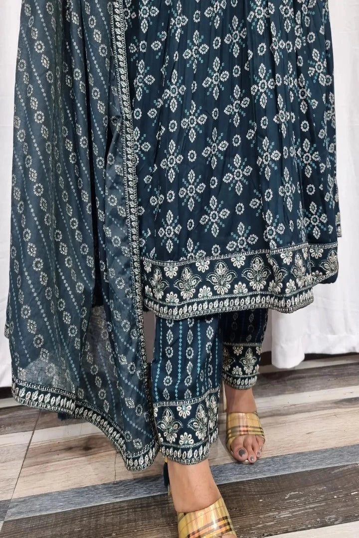 Anarkali Side Cut Kurta Set With Duppatta in Blue-spendworthclothing-anarkali,Color_Blue,Color_Peacock Blue,Cotton-Suits-sets,cottonsuit sets,embroidered,Embroidery,Item Type_Cotton Suits Sets,Item Type_Plazo Suits,Plazo-Suits,SUIT SET,SUIT-SETS