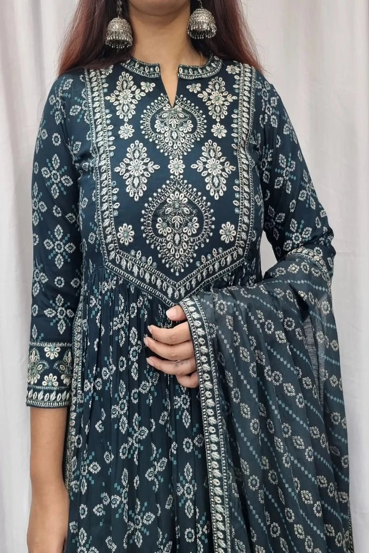 Anarkali Side Cut Kurta Set With Duppatta in Blue-spendworthclothing-anarkali,Color_Blue,Color_Peacock Blue,Cotton-Suits-sets,cottonsuit sets,embroidered,Embroidery,Item Type_Cotton Suits Sets,Item Type_Plazo Suits,Plazo-Suits,SUIT SET,SUIT-SETS