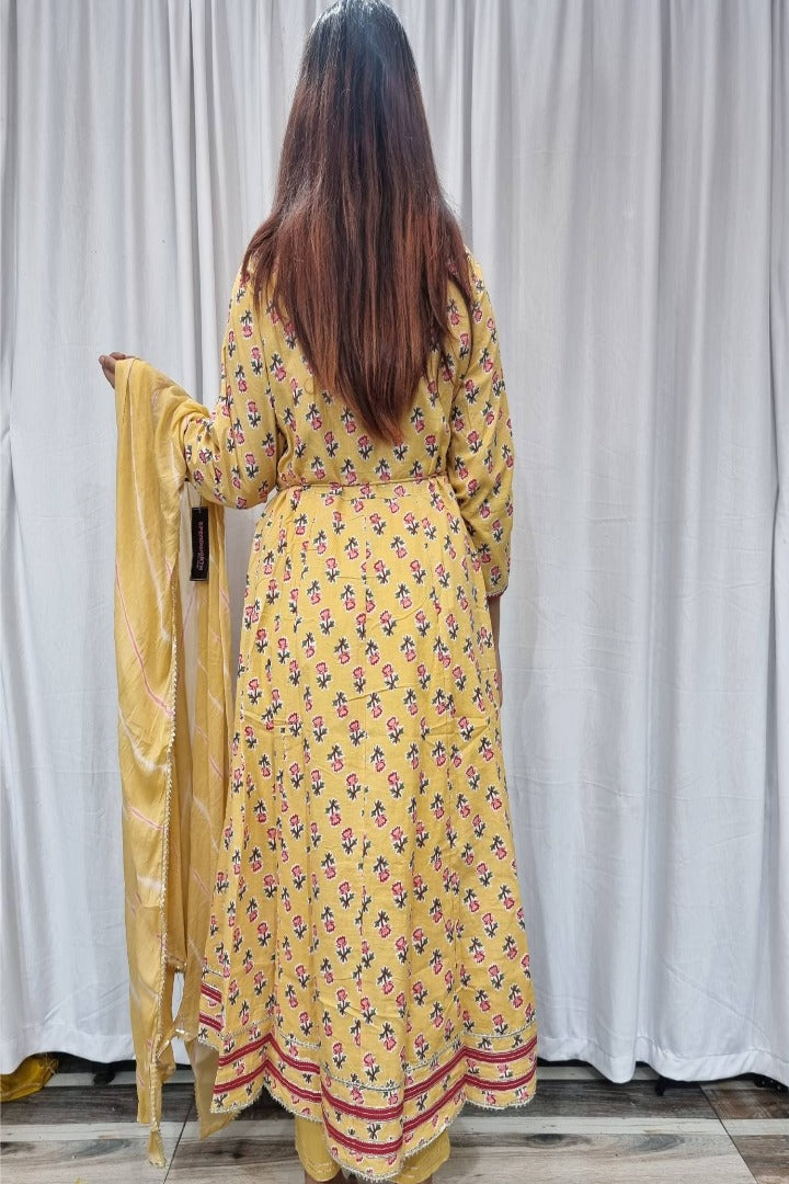 Cotton Anarkali Printed Kurta Set in Yellow-spendworthclothing-anarkali,Color_Lemon Yellow,Color_Mustard Yellow,Color_Yellow,Cotton-Suits-sets,cottonsuit sets,Item Type_Cotton Suits Sets,Item Type_Plazo Suits,Plazo-Suits,SUIT SET,SUIT-SETS