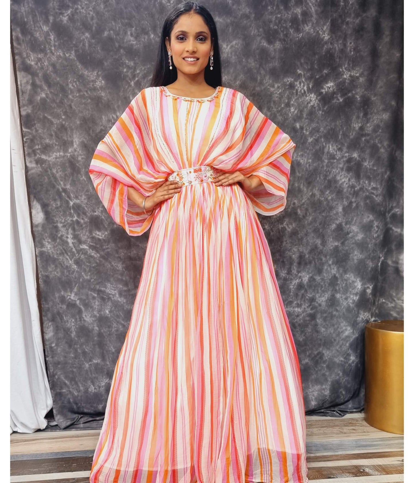 Designer Drop Shoulder Dress in Pink-spendworthclothing-Color_Multi,Color_Pink,Free-Shipping,gowns,Material_Chinnon,Material_Chinon Silk,multy embroidered,Size_Medium,Size_Small,SPEEDY DELIVERIES