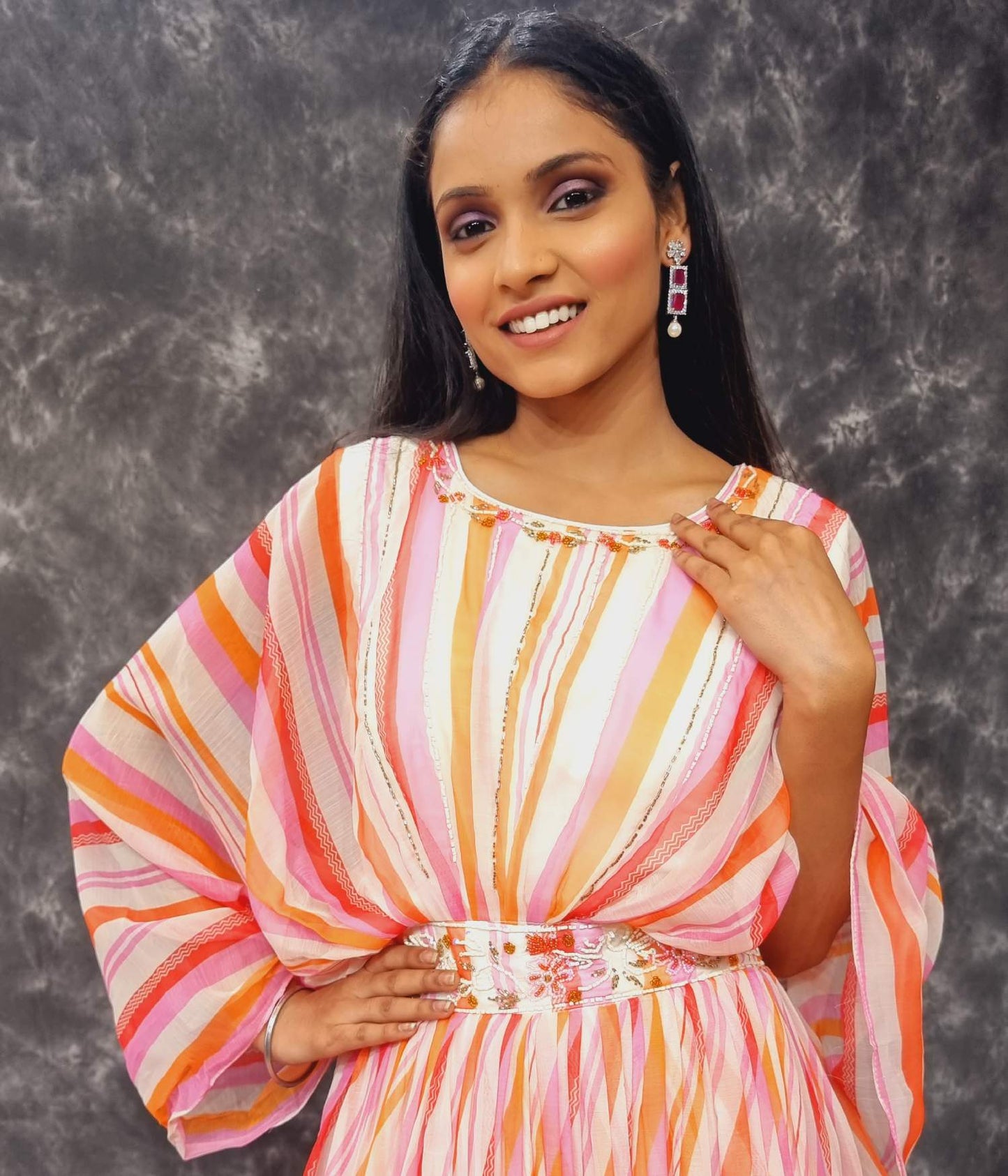 Designer Drop Shoulder Dress in Pink-spendworthclothing-Color_Multi,Color_Pink,Free-Shipping,gowns,Material_Chinnon,Material_Chinon Silk,multy embroidered,Size_Medium,Size_Small,SPEEDY DELIVERIES