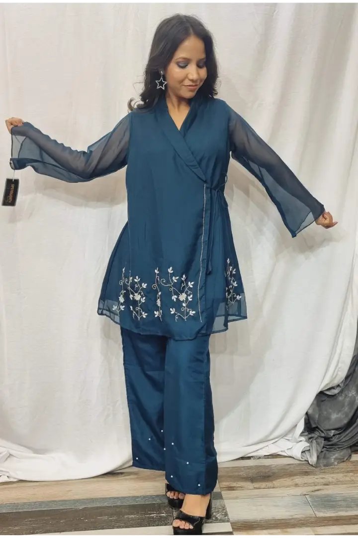 Angrakha Design Peplum Partywear Cord Set in Blue – Spend Worth