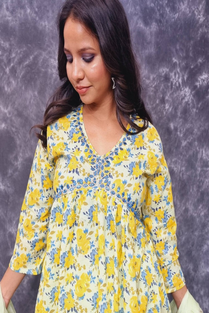 Alia Cut kurta Cotton Kurta Set With Duppatta-spendworthclothing-alia cut,anarkali,Color_Mustard,Color_Mustard Yellow,Cotton-Suits-sets,cottonsuit sets,Free-Shipping,Item Type_Cotton Suits Sets,Item Type_Plazo Suits,plazo suits,Speedy-Deliveries,SUIT SET,SUIT-SETS