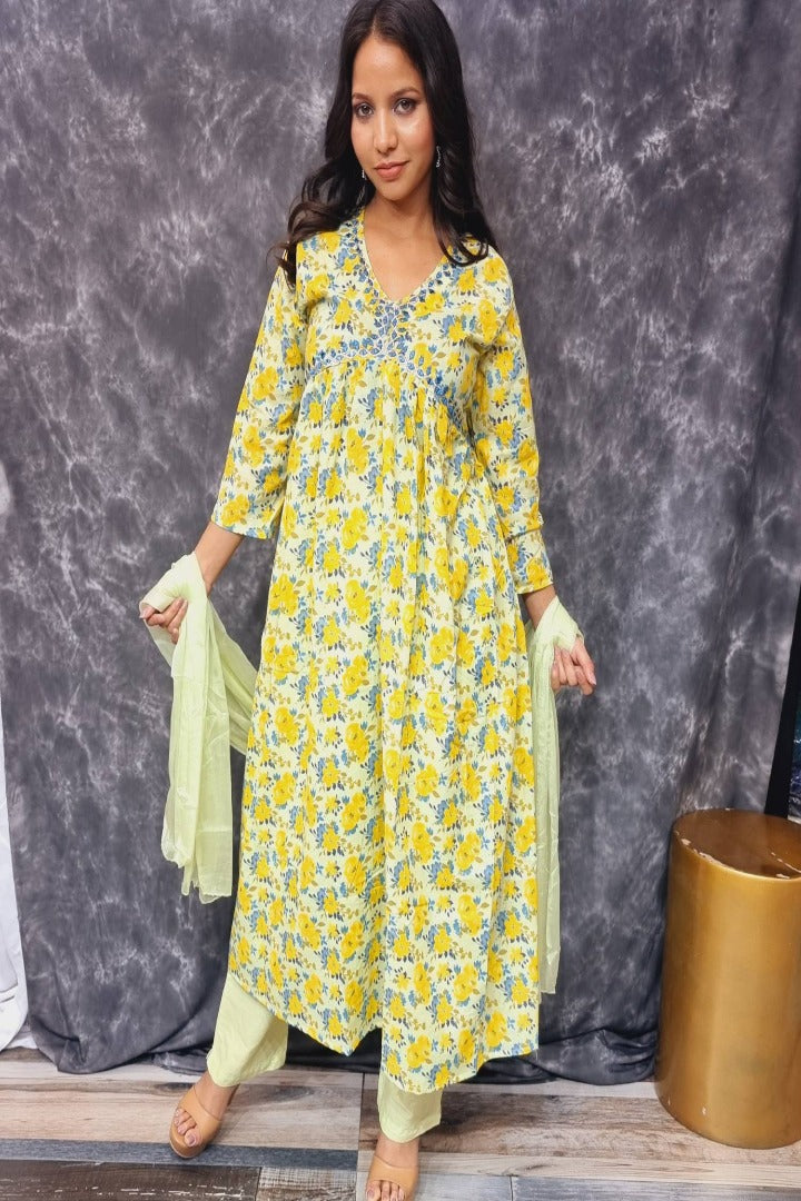 Alia Cut kurta Cotton Kurta Set With Duppatta-spendworthclothing-alia cut,anarkali,Color_Mustard,Color_Mustard Yellow,Cotton-Suits-sets,cottonsuit sets,Free-Shipping,Item Type_Cotton Suits Sets,Item Type_Plazo Suits,plazo suits,Speedy-Deliveries,SUIT SET,SUIT-SETS