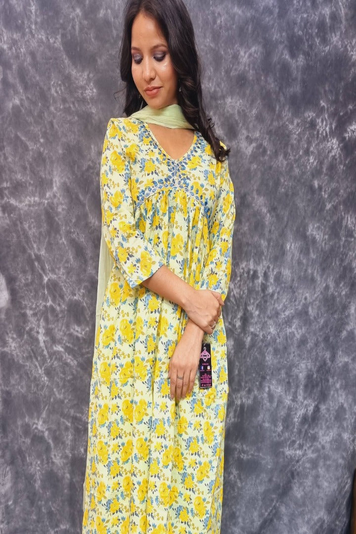 Alia Cut kurta Cotton Kurta Set With Duppatta-spendworthclothing-alia cut,anarkali,Color_Mustard,Color_Mustard Yellow,Cotton-Suits-sets,cottonsuit sets,Free-Shipping,Item Type_Cotton Suits Sets,Item Type_Plazo Suits,plazo suits,Speedy-Deliveries,SUIT SET,SUIT-SETS