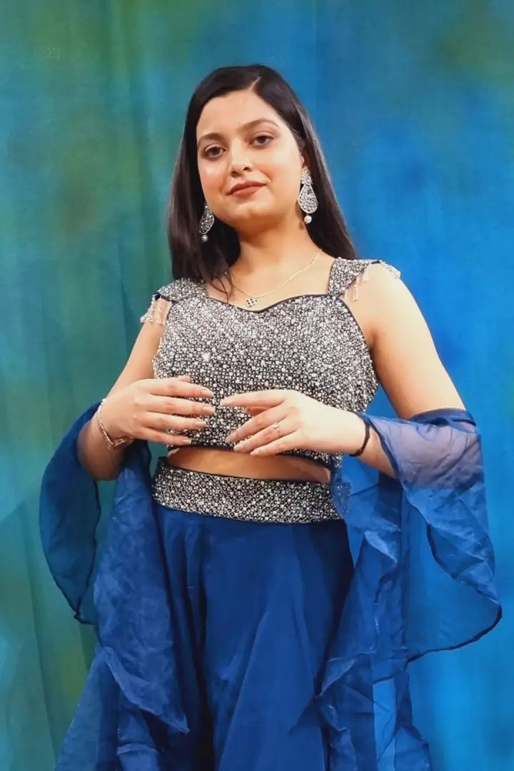 Crop Top Sharara Partwear Dress in Blue