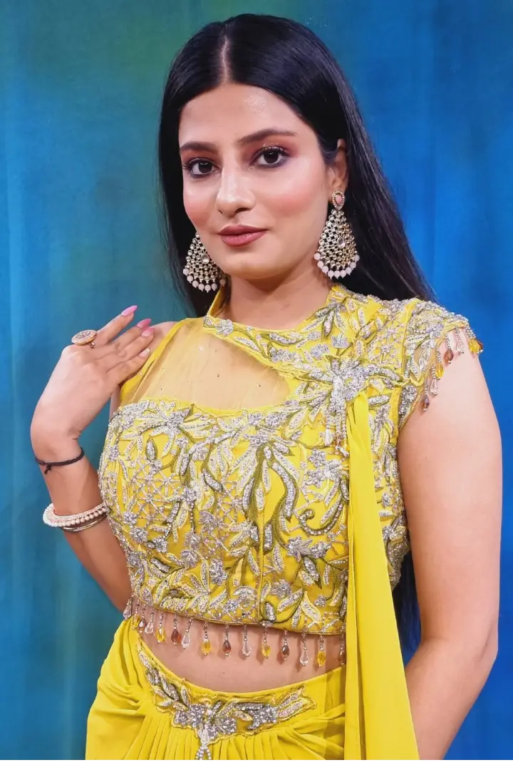 Crop Top With Drape Skirt Dress In Yellow