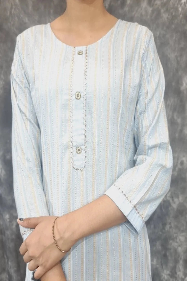 Cotton Straight Kurta With Pants in Sky Blue-spendworthclothing-Color_Blue/Sky Blue,Color_Sky Blue,Cotton-Suits-sets,cottonsuit sets,Item Type_Cotton Suits Sets,Item Type_Plazo Suits,Plazo-Suits,SUIT SET,SUIT-SETS